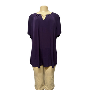 Purple Relaxed Tunic with Gold Accent and Short Sleeves